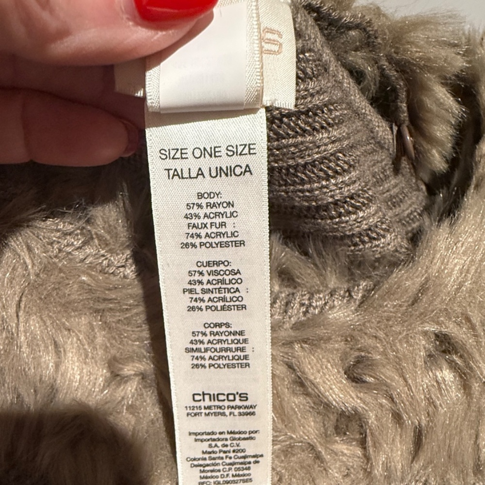 Chico’s taupe poncho with detachable faux fur collar One size - Picture 4 of 6
